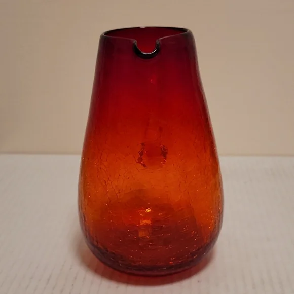 Vintage Hand Blown Ruby Red Crackled Glass Pitcher - Picture 8 of 16